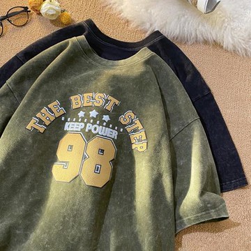 水洗做舊短袖男夏季薄款五分袖上衣美式復古重磅t恤男士寬松體恤