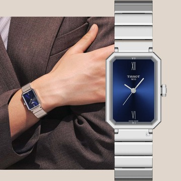 TISSOT 天梭 官方授權 SRV系列 復古簡約方型腕錶-30x21,8mm藍 T1601101104300