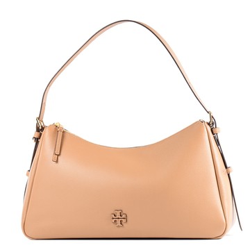 TORY BURCH THEA 鵝卵石紋拉鍊肩背包-提拉米蘇棕