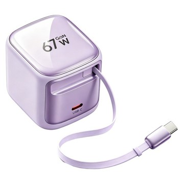 SENLI 67W Max Gan氮化鎵快速充電器/抽拉磁吸式Type-C線充電頭/PD3.0快充頭 可折疊插腳 100cm伸縮線  紫色  1個