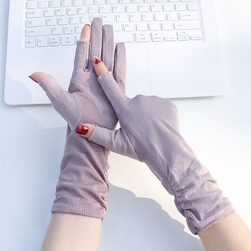 夏天露指防曬手套女薄款防紫外線開車防滑中長半指春秋采茶漏二指
