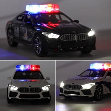 ✨壹灣出貨✨寶馬M8警車2開門聲光迴力閤金仿真汽車玩具特警模型
