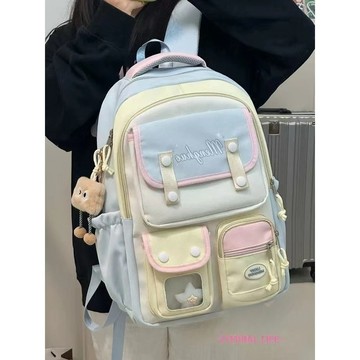 免運🥇學院風ins可愛小清新撞色雙肩包 大容量背包小學初中高中學生背包大口袋多隔層雙肩後背書包多功能學生上課通勤外出旅行