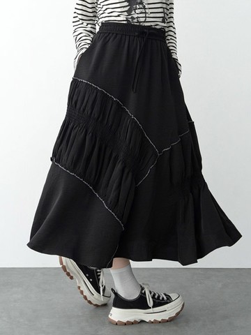 抽褶拷克撞色長裙(0S000002400) - earth music&ecology