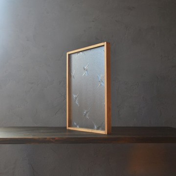 0310mito 日本產檜木與復古玻璃托盤 夜空圖案 日本昭和造型玻璃