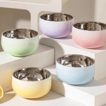 304不鏽鋼加厚漸層雙層碗(12cm)(顏色隨機)【現貨】