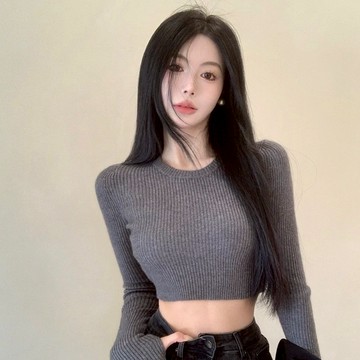 毛衣 5色/美式素色針織毛衣內搭短版上衣打底衫女生秋冬穿搭露肚微辣上衣薄毛衣 50829