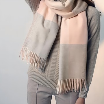 KissDiamond 土耳其風喀什米爾加厚羊絨格子系列兩用披肩圍巾 流蘇款  淺粉拼色  1條  200 x 65cm