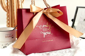 only for you燙金文字 紅色 手提袋(18X16X10cm)-附金色緞帶