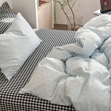 【韓系少女心】純棉四件套 床品套件 水洗棉 波點條紋 簡約ins風 四季通用 親膚透氣 宿舍婚房家居