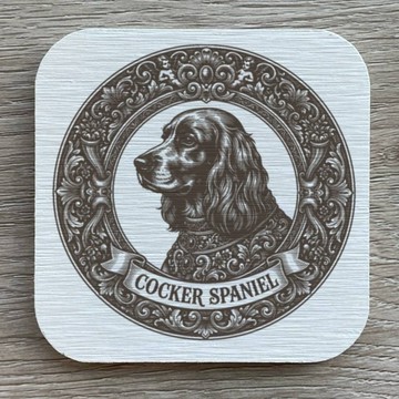 可卡犬家徽杯墊 4 入組 仿古風格（含珪藻土）
