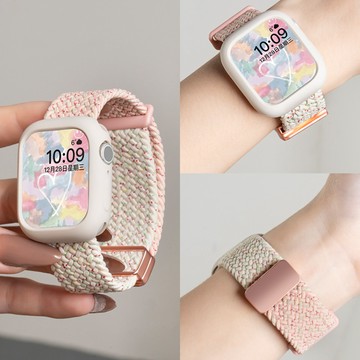 新款磁吸撞色高級尼龍錶帶 適用於 Apple watch 蘋果 10 9 8 7 6 SE iWatch 錶帶 手腕錶帶