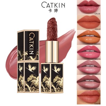 Catkin卡婷點绛唇雕花口紅彩妝唇膏啞光唇膏美妝唇彩持久持色唇膏半啞光不掉色3.6g