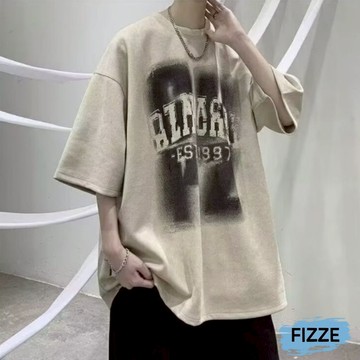 重磅五分袖 港風短袖T恤 麂皮絨上衣 T恤 短袖上衣 印花上衣 圓領上衣 男女情侶款 ATU5005【FIZZE】