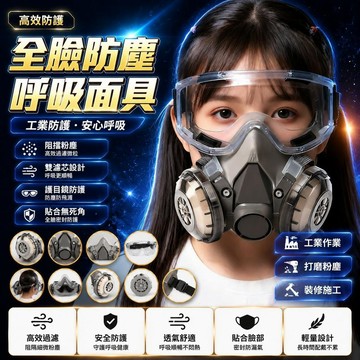 🤩免運🌟台灣出貨🌟防塵面罩全臉防護呼吸面具收割機防灰塵頭罩打磨防工業粉塵口罩