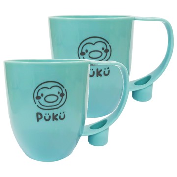 PUKU 藍色企鵝 微笑漱口杯 台灣製 好握把手 附牙刷架 PP材質 安全無毒 240ml  藍色  2個