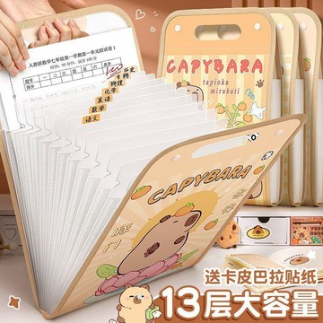 【台灣出貨】卡皮巴拉手提文件夾多層風琴包大容量試卷收納袋學生專用A4文件袋