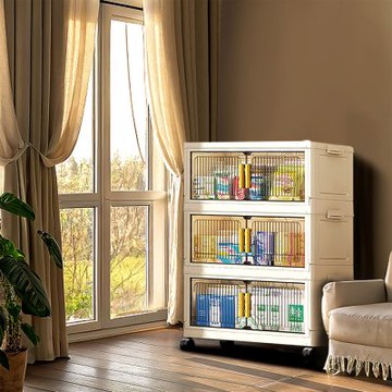 Mr.box  50面寬豎紋摺疊磁吸雙開門三層收納櫃-附滑輪 兩款可選