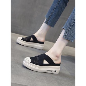 夏季新款半拖外穿拖鞋7CM厚底增高涼鞋漁夫鞋女鞋防滑百搭懶人鞋