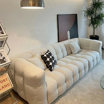 【免運費/免關稅】復古雪花絨沙發 棉花糖布藝沙發 奶油風沙發 乳膠直排沙發 三人位沙發 雙人沙發 客廳多人位沙發 沙發