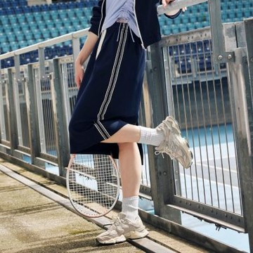 元動力 花邊織帶修身顯瘦運動裙(藍；S-L)