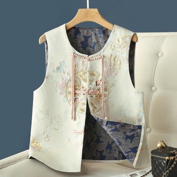 刺繡新中式國風上衣馬甲女款高級感提花無袖外套馬夾盤扣背心春秋