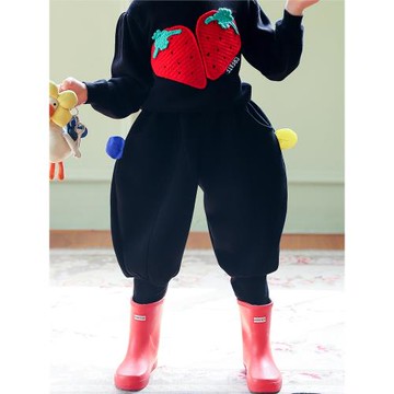 設計師款女童褲子男童厚款黑色休閑褲秋冬洋氣兒童寶寶哈倫褲冬裝