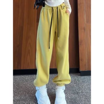 歐貨新款冬季加絨加厚衛褲女2025超好看高級感高腰抽繩束腳休閑褲