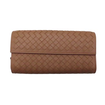 【二手名牌BRAND OFF】BOTTEGA VENETA 寶緹嘉 棕色 羊皮 編織 長夾