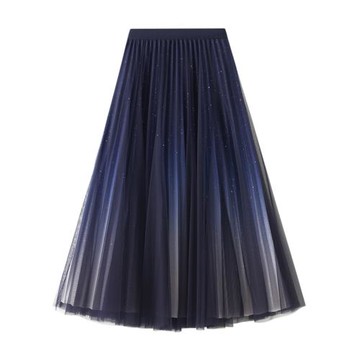 星空漸變紗裙百褶長裙女網紗半身裙新款洋氣秋冬大擺仙女裙女裙