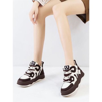 真皮加絨小白鞋女高幫棉鞋平底秋冬新款休閑保暖厚底學生老爹鞋潮