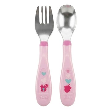chicco 不鏽鋼幼兒叉匙組  叉子 + 湯匙  甜美女孩  1組