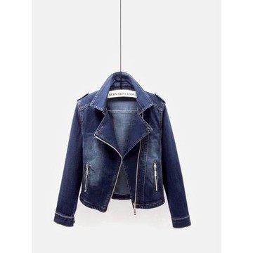 歐貨牛仔外套女2023新款春秋大碼機車短款小個子復古寬松夾克上衣