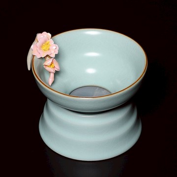 天青汝窯茶漏陶瓷茶濾花開富貴汝瓷茶葉過濾網功夫茶具配件濾茶器