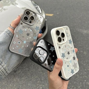 台灣出貨🚀 防摔殼 生日禮物❄ 格紋星星適用iPhone17/16pro手機殼蘋果15/14磁吸/新款13/12簡約