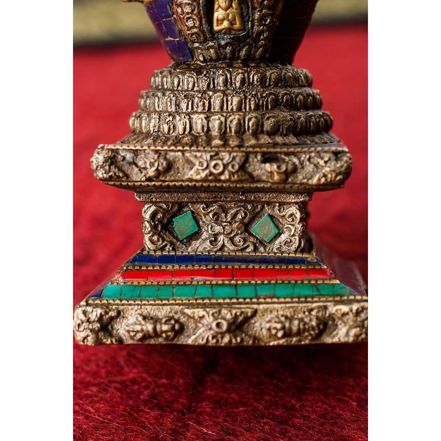 仏像 仏塔 卒塔婆 ストゥーパ ストゥーバ 緑青石仕上げ 17cm アジア チベタン マニ エスニック インド 雑貨