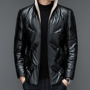 [米蘭精品] 真羽絨90%白鴨絨羽絨外套羽絨衣夾克-短款羊毛領防水防風防寒保暖男外套2色74df3