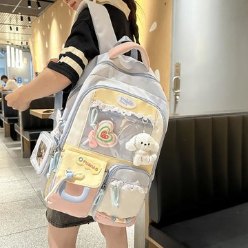 可愛透明痛包雙肩包女初中生高中生高顏值少女書包大容量電腦背包