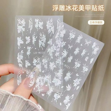 🎀台灣出貨🎀 網紅新款清冷感冰花美甲貼紙爆款淡雅花卉貼紙小圖案背膠指甲貼