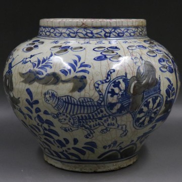 元青花釉里紅鬼谷子下山圖紋罐手繪仿古老貨瓷器家居擺件古董古玩1入