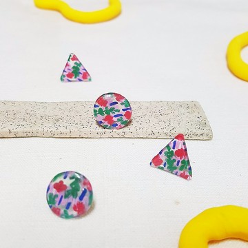 花園 - 塗鴉 透明 手繪 迷你 插畫 耳環 醫療鋼  ( 耳針、耳夾 )