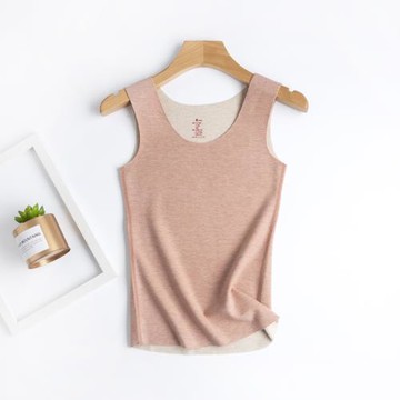 女士秋冬蠶絲羊毛德絨圓領保暖背心無袖打底衫修身睡衣內衣上衣