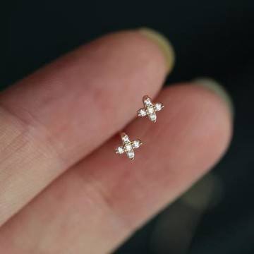 925純銀十字小花耳釘女迷你四葉耳飾mini耳骨釘精致ins風新款耳環