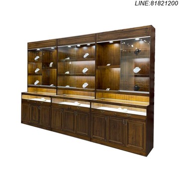 珠寶櫃 展示櫃 展示架 陳列櫃 免運 速發 開立發票 實木珠寶展示櫃復古飾品首飾玻璃櫃臺古玩古董店翡翠玉石器櫃定制