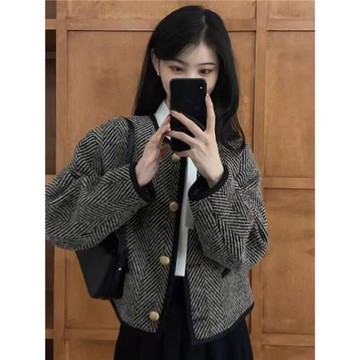 正品哥家新款2025秋冬新款法式復古千鳥格小香風外套別致夾克上衣