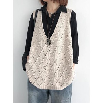 針織毛衣馬甲女2025春秋裝新款韓版寬松顯瘦大碼背心復古V領馬夾