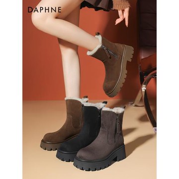 達芙妮厚底雪地靴女加絨加厚2025新款秋冬保暖棉鞋子中筒防滑女靴