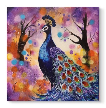 CHIAJU原創手繪  曙光裡的舞者  孔雀意象