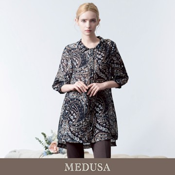 現貨【MEDUSA 曼度莎】黑色波希米亞透膚長版上衣（M-XL）｜女長版上衣 天絲涼感上衣
