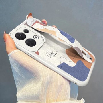 適用OPPOReno15手機殼莫蘭迪拼色Reno12/13/14Pro腕帶支架Reno10/119pro+網紅套8女新款日韓簡約軟硅膠全包